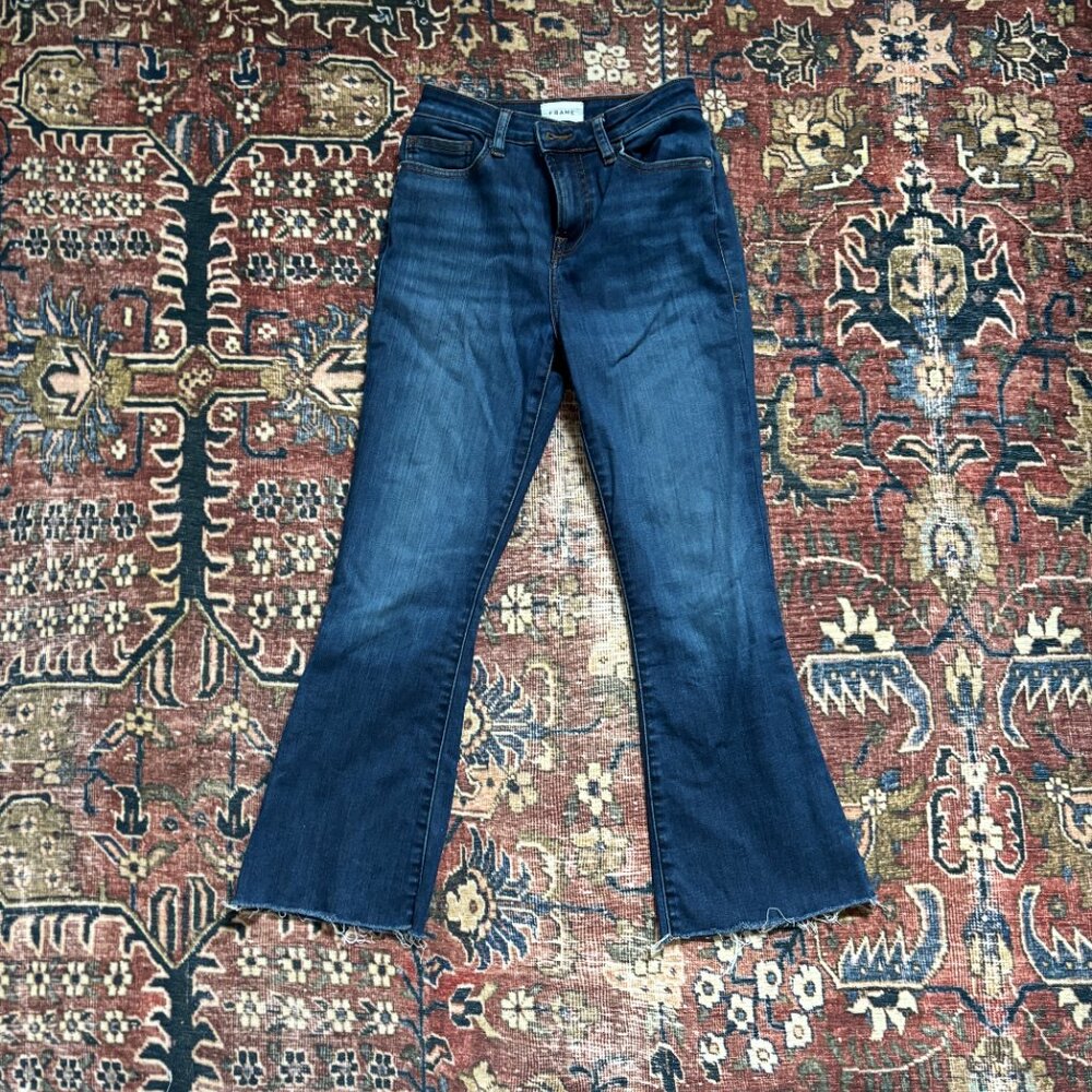 FRAME “Le Crop Mini Boot” flare jeans dark wash